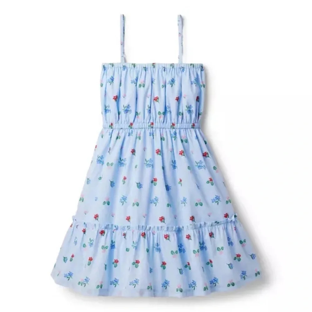 Janie and Jack Blue Floral girls sun Dress in White with Red and Blue flowe - Picture 1 of 16